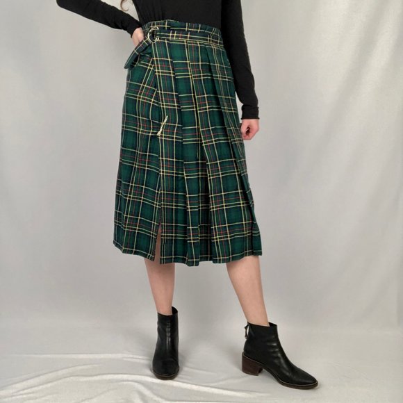 Stunning Vintage Plaid Tartan Midi Skirt Pleated Kilt Preppy Academia Scotland - Picture 5 of 8